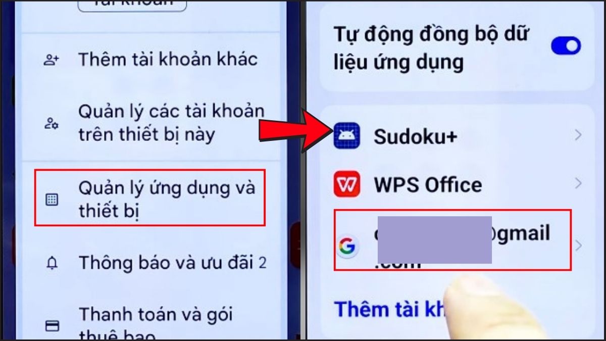 Chọn tài khoản cần xóa