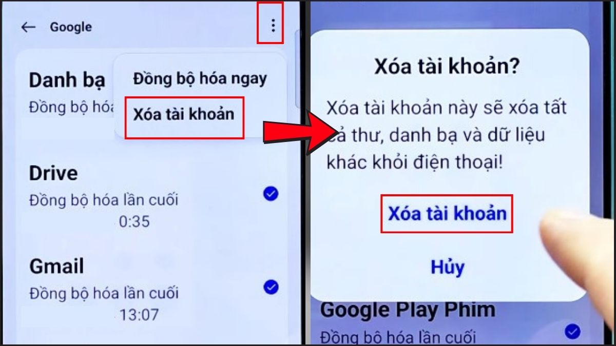 Chọn Xóa tài khoản Google