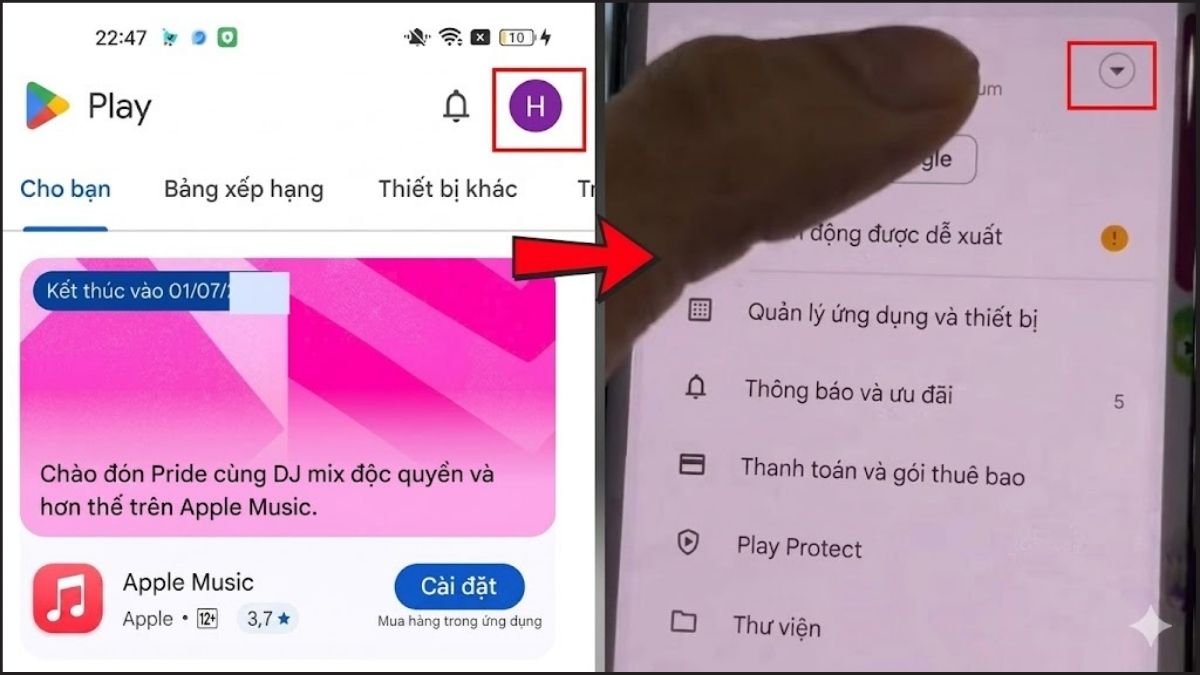 Mở ứng dụng CH Play