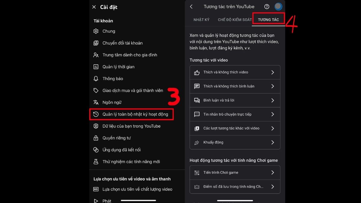 Tìm đến mục Tương tác trong Quản lý toàn bộ hoạt động
