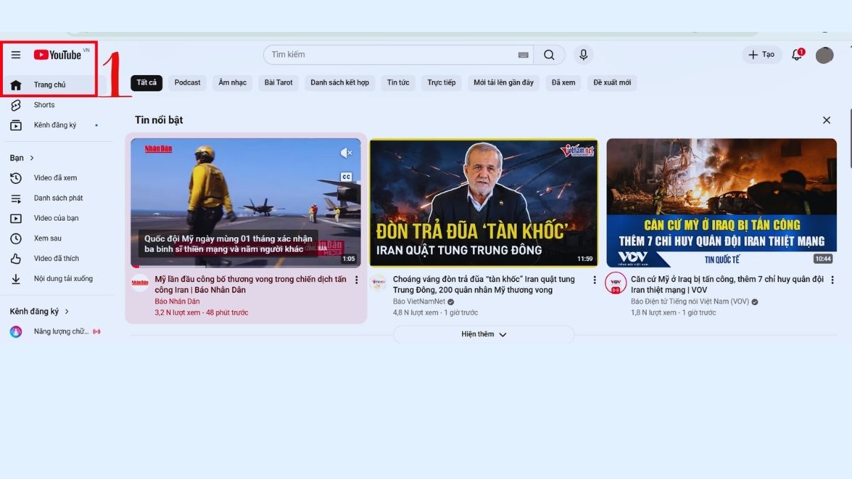 Vào mục Trang Chủ