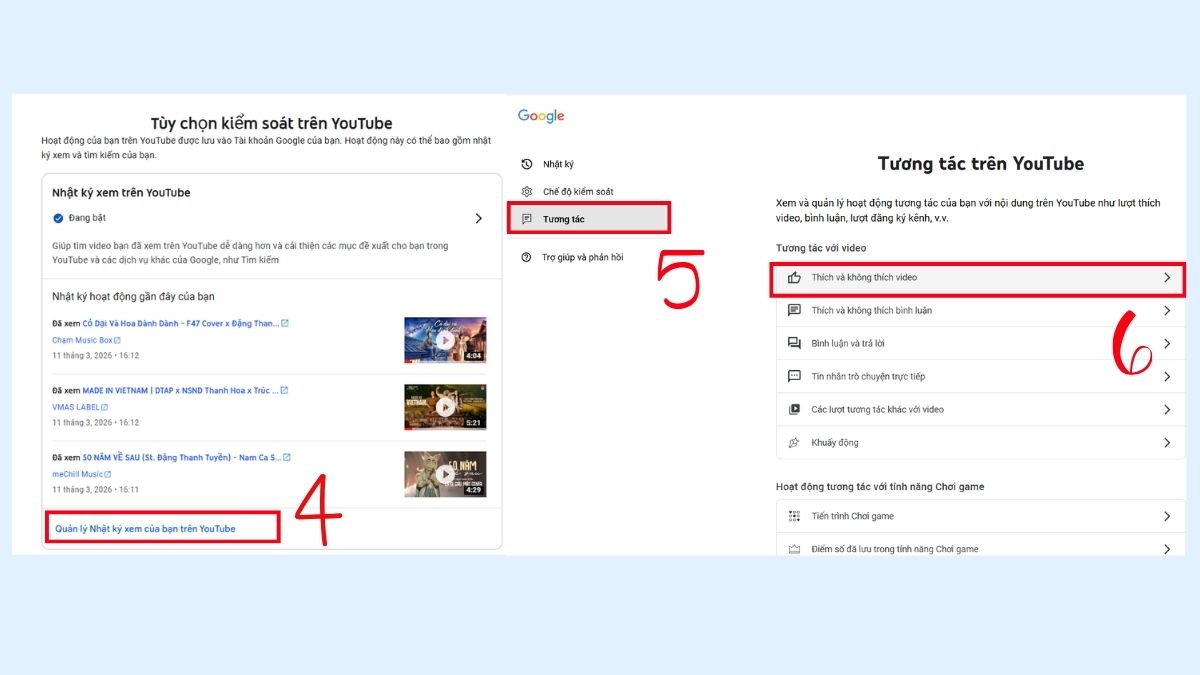 Tìm đến mục Thích và không thích video