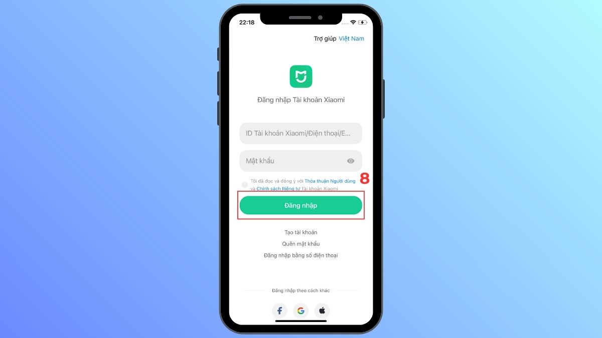 Thực hiện đăng nhập tài khoản vào ứng dụng