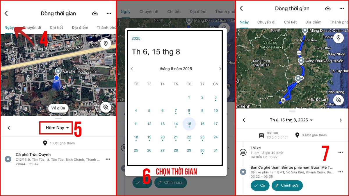 Thao tác theo dõi hành trình di chuyển