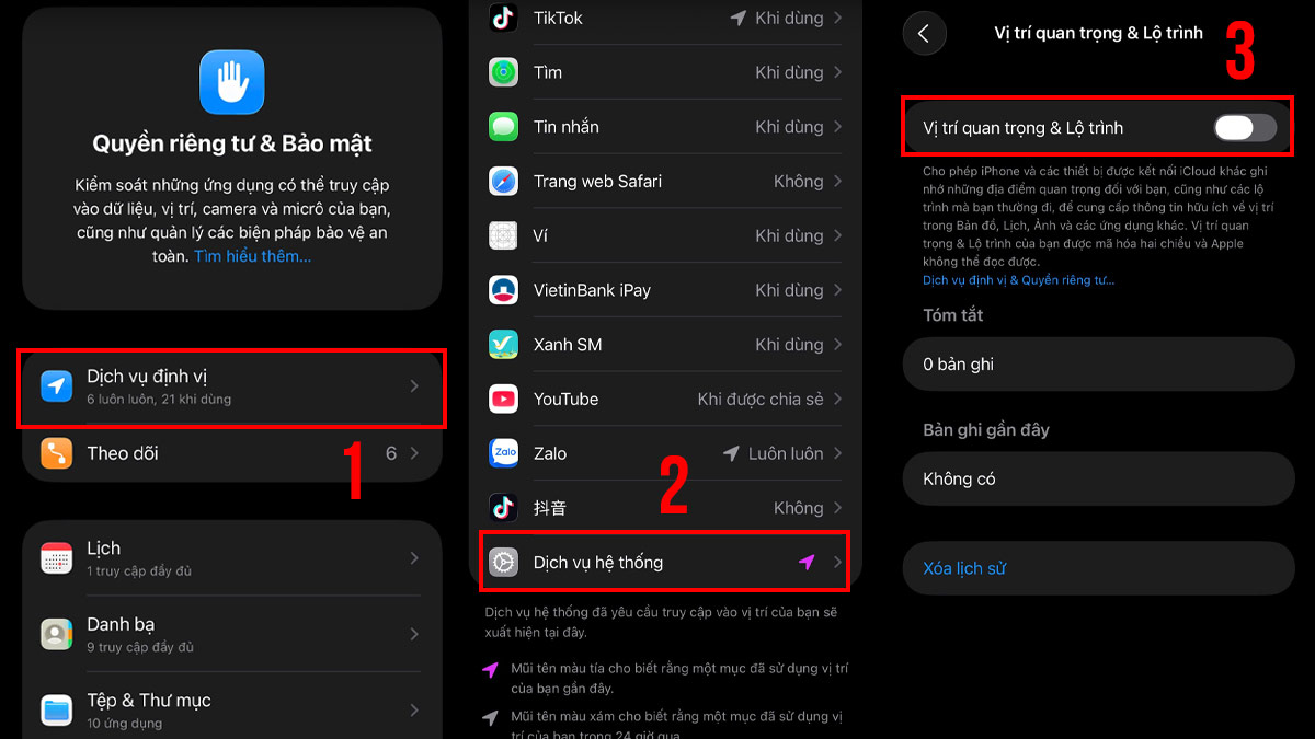 Gạt nút màu xanh để bật Vị trí quan trọng