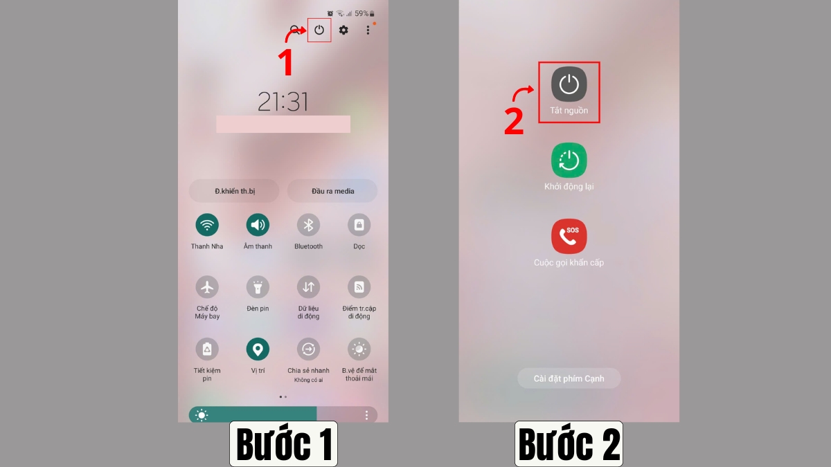 Vuốt mở Thông báo nhanh và chọn vào biểu tượng Nguồn