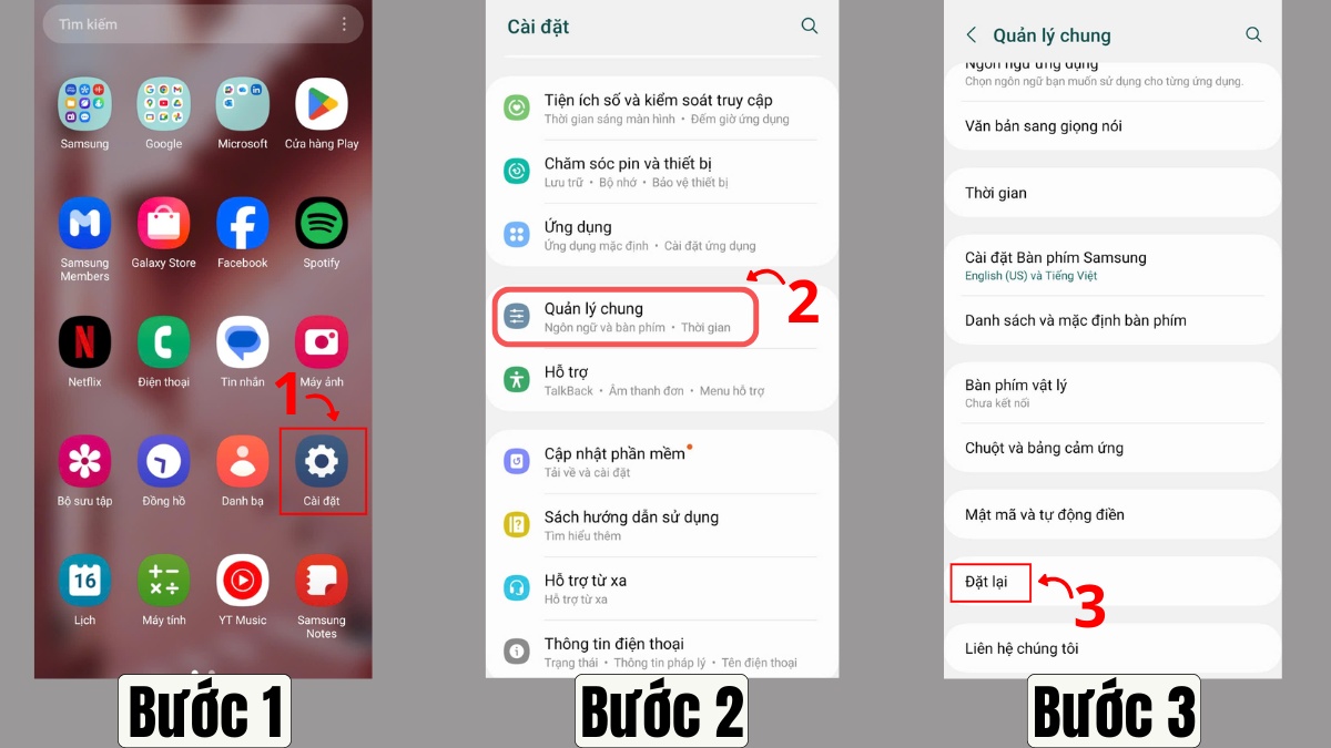 Truy cập vào mục Đặt lại trong Cài đặt