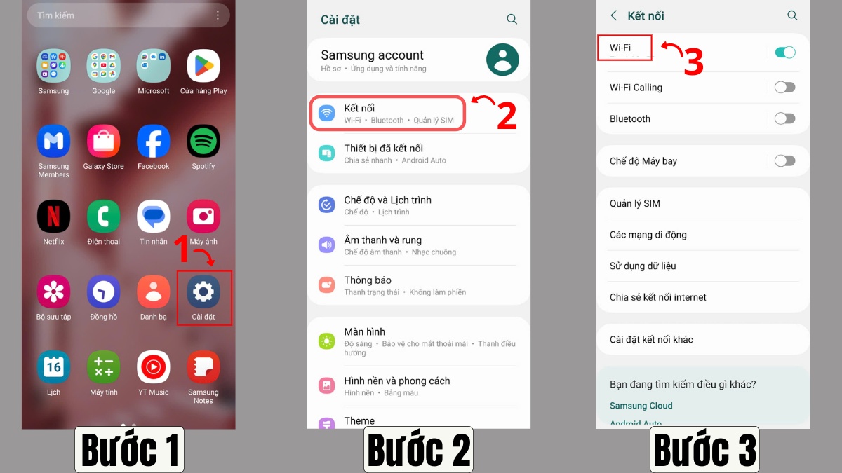 Kiểm tra kết nối WiFi trong mục Cài đặt