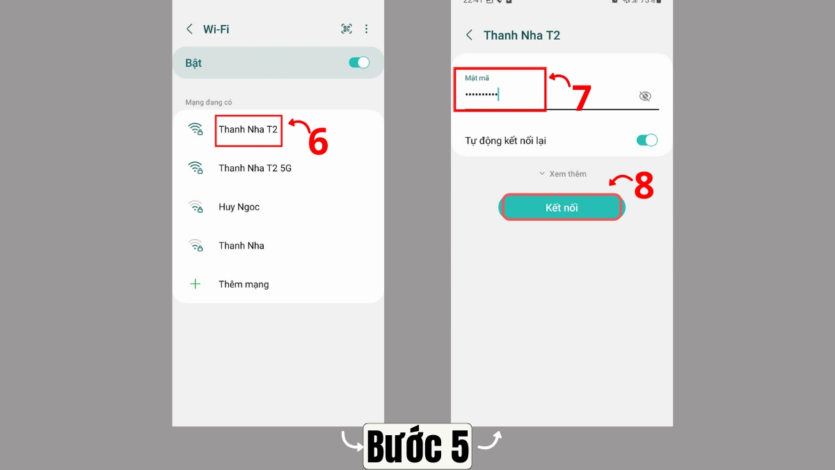 Kết nối và nhập lại mật khẩu WiFi