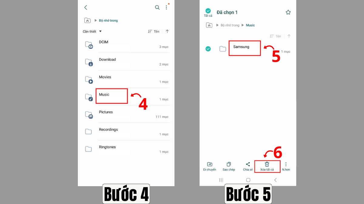 Mở theo từng mục và giải phóng bộ nhớ