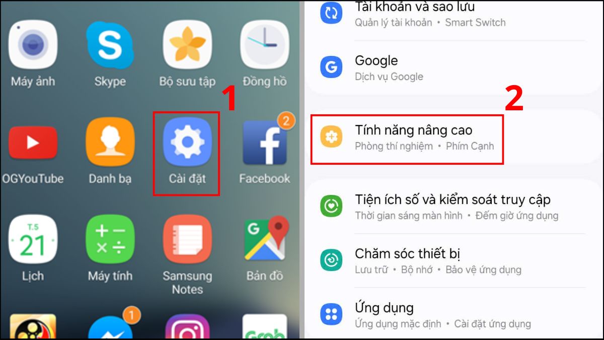 Truy cập vào mục Tính năng nâng cao