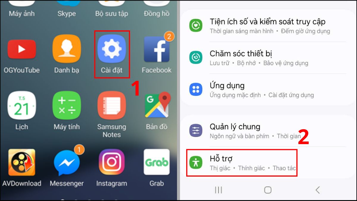 Truy cập vào mục Hỗ trợ trong Cài đặt