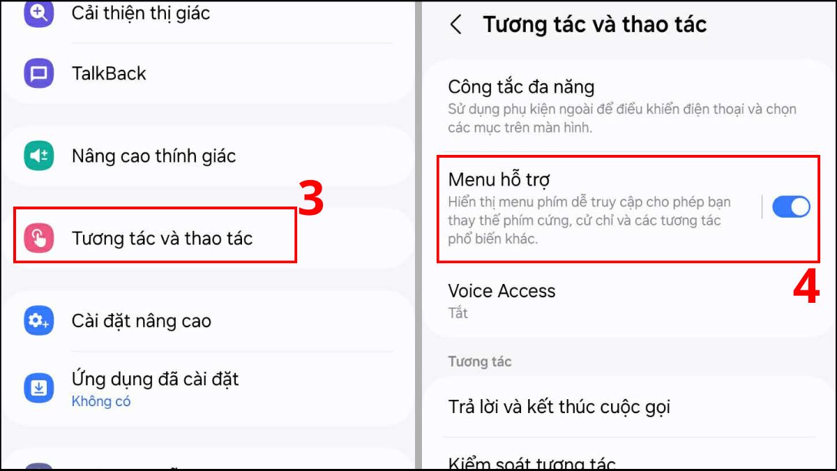 Bật Menu hỗ trợ