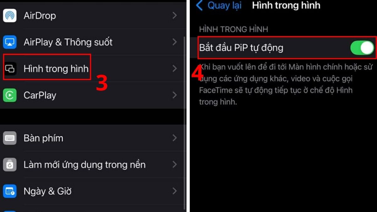 Bật tính năng Hình trong hình (PiP)