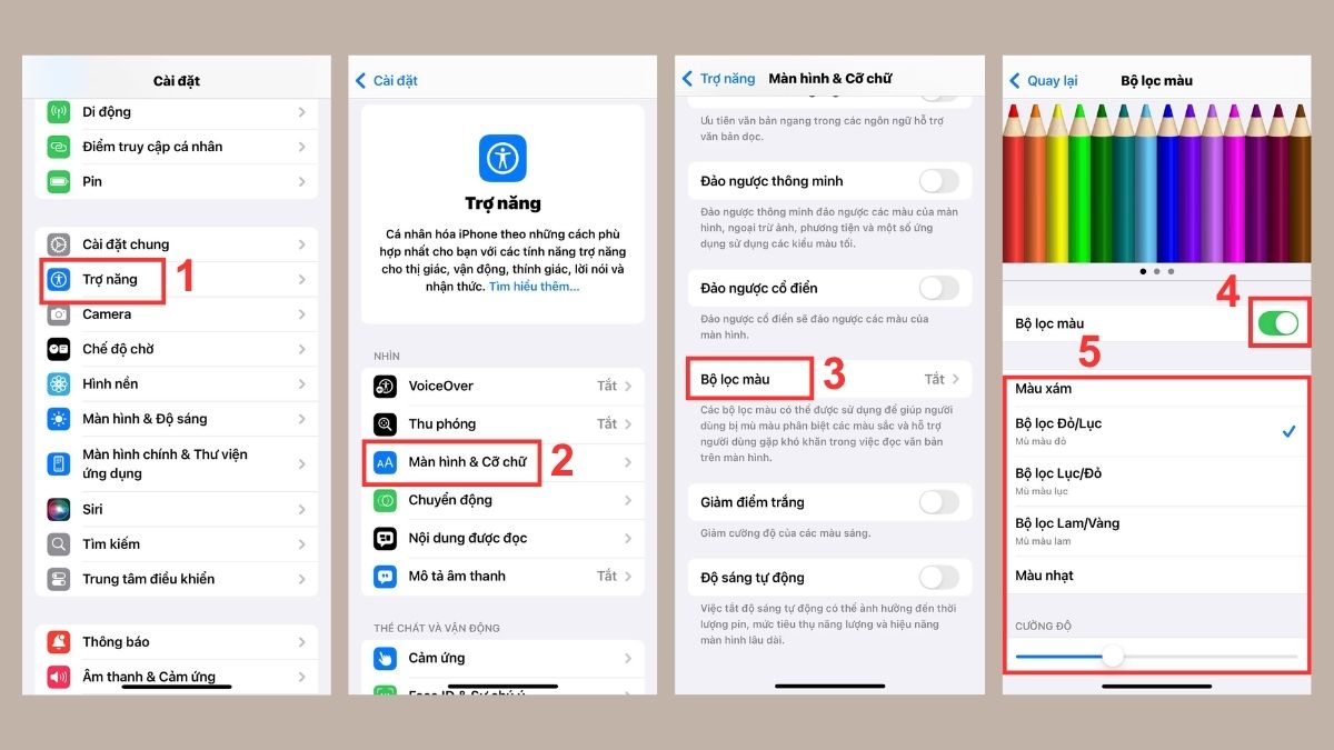Các thao tác chỉnh màu màn hình iPhone qua Trợ năng