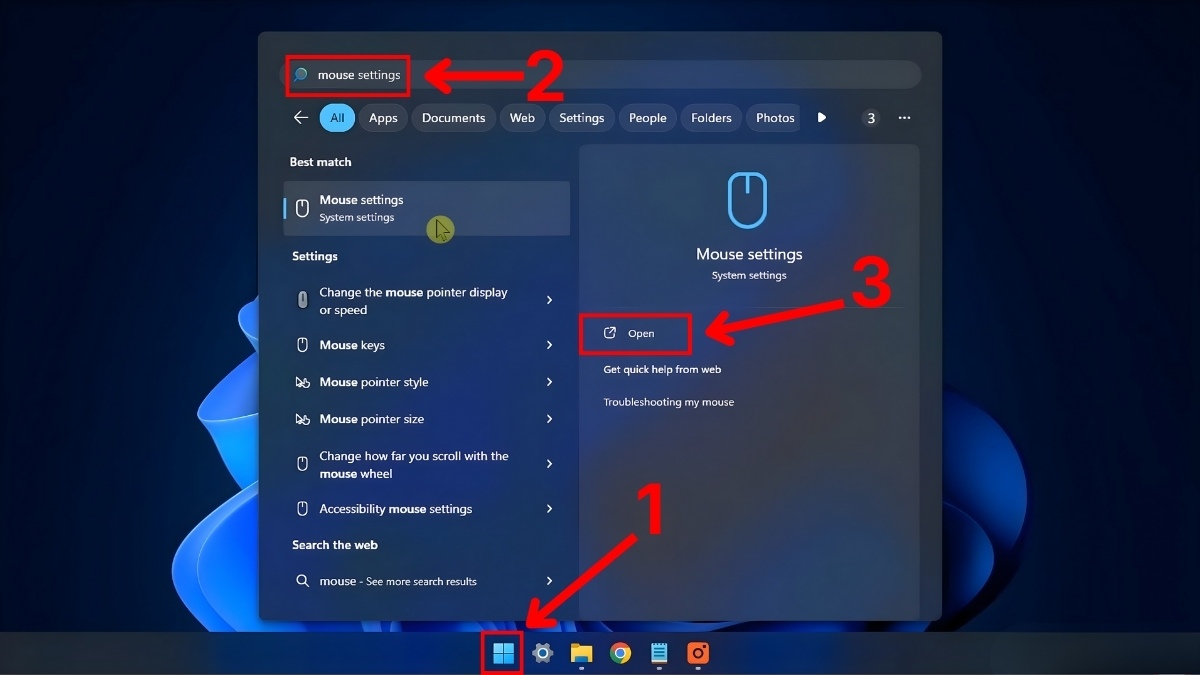Truy cập vào Mouse settings