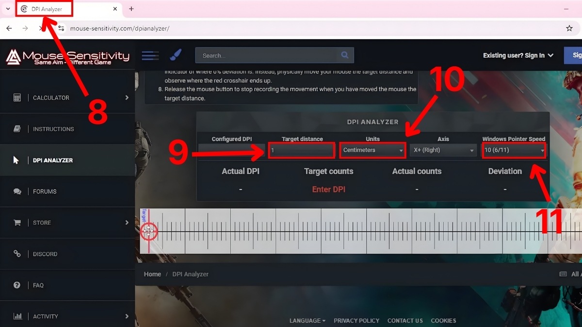Mở trang DPI Analyzer và nhập các thông số đo cần thiết