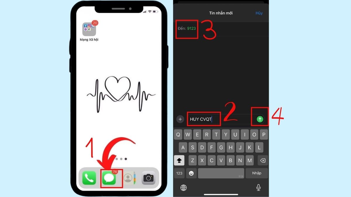 Mở ứng dụng tin nhắn và hủy chuyển vùng quốc tế