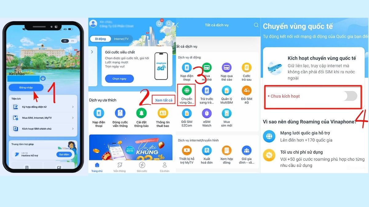 Mở tài khoản đăng nhập trên ứng dụng nhà mạng và hủy dịch vụ chuyển vùng quốc tế