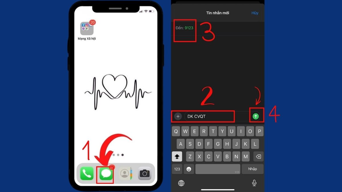 Khởi động ứng dụng gửi tin nhắn trên điện thoại