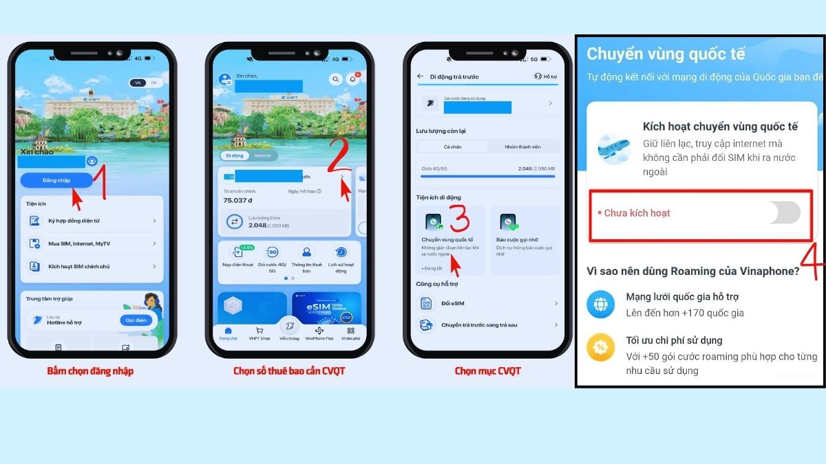 Roaming VinaPhone nước ngoài qua App 