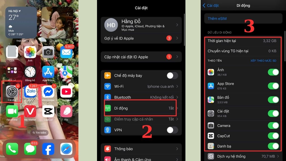 Kiểm tra mức dung lượng data cho các ứng dụng