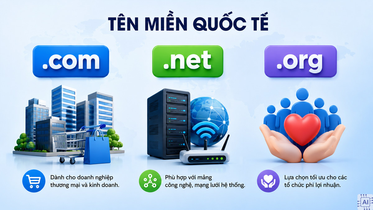 Bộ ba tên miền quốc tế này được dùng nhiều