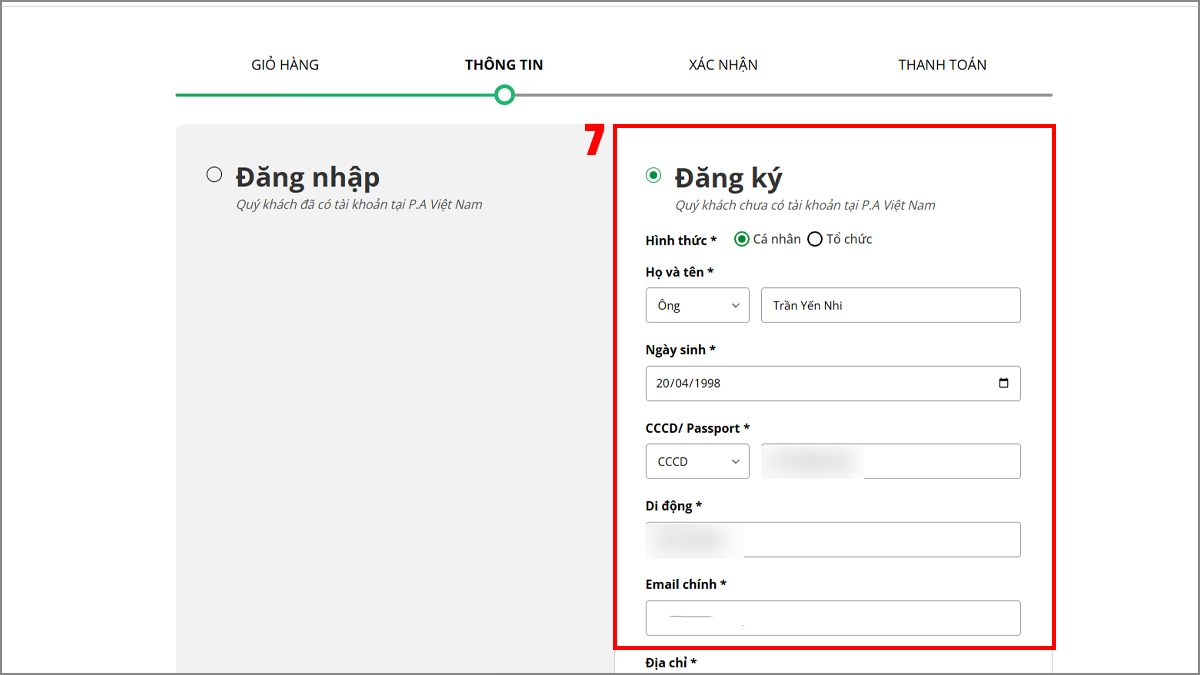 Điền thông tin cá nhân hoặc doanh nghiệp