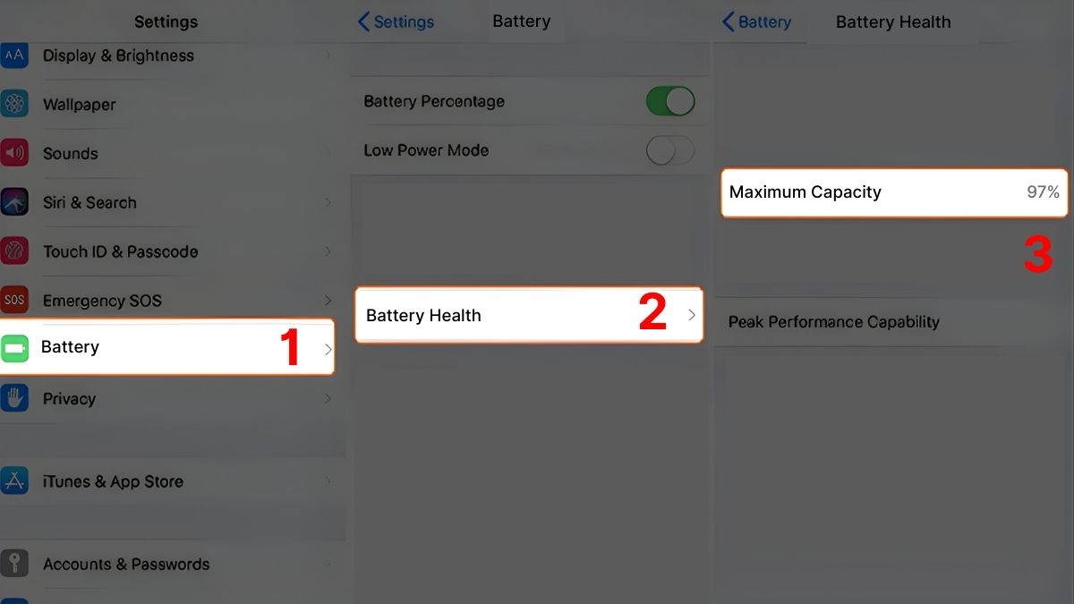 Dung lượng pin tối đa trên iPhone dùng để đo lường mức pin thực tế so với khi dung lượng pin gốc đạt 100%