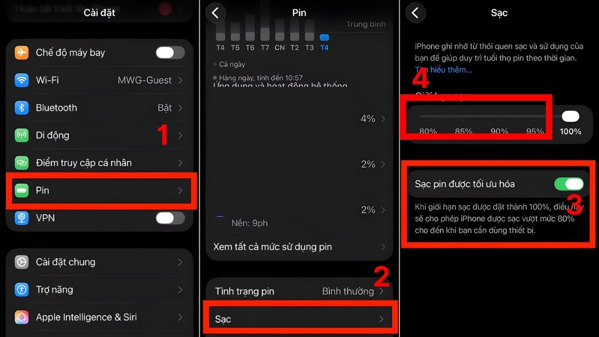 Bật tối ưu hóa dung lượng sạc pin