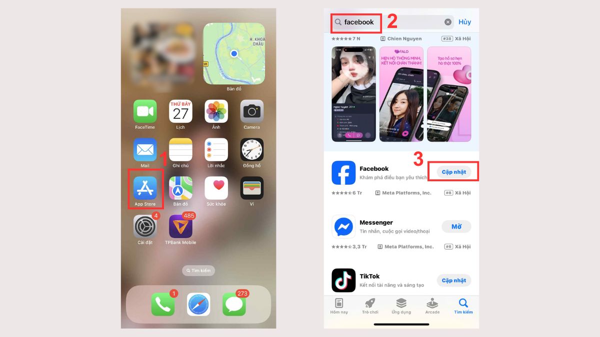 Mở App Store và tìm kiếm Facebook