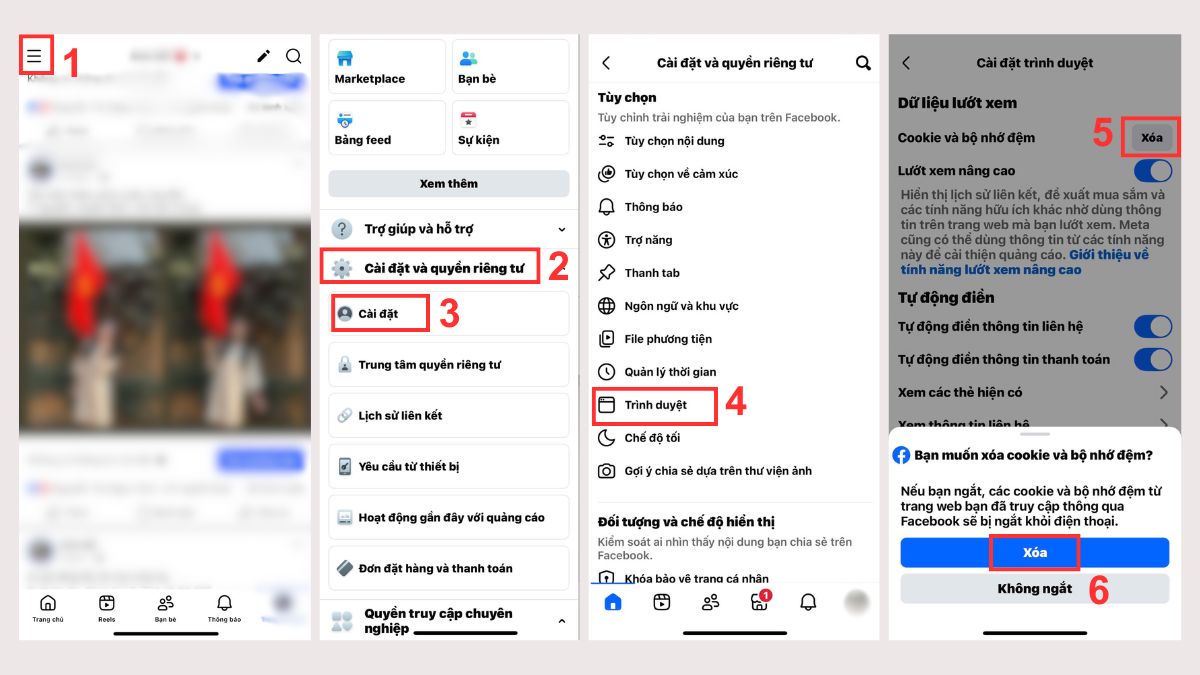 Thực hiện các thao tác xóa bộ cookie Facebook