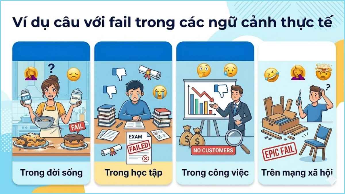 Ví dụ câu với fail trong các ngữ cảnh thực tế