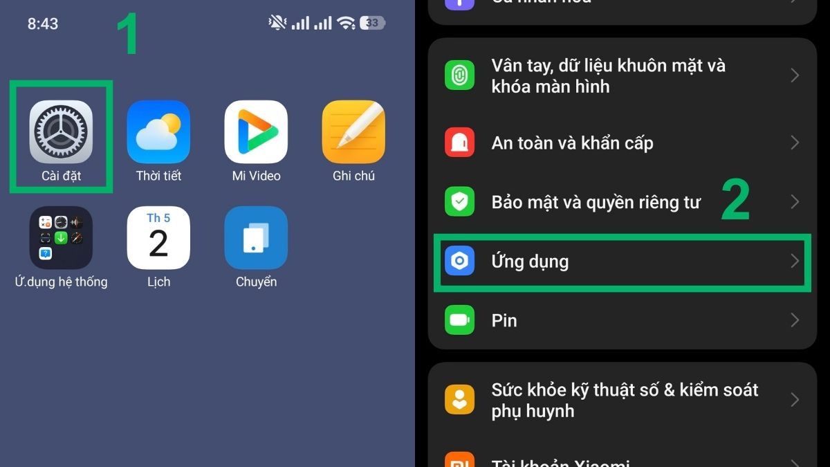 Mở Cài đặt và chọn Ứng dụng