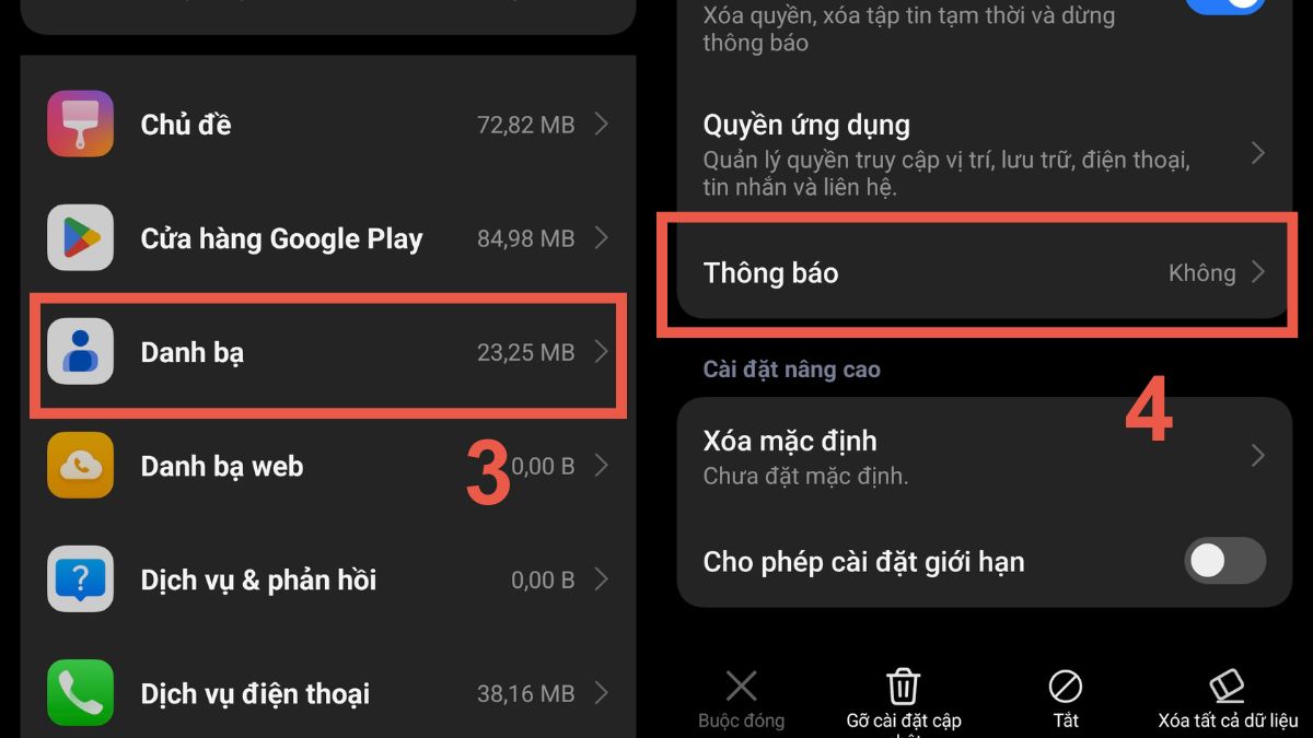 Nhấp vào ứng dụng cần kiểm tra và mục Thông báo