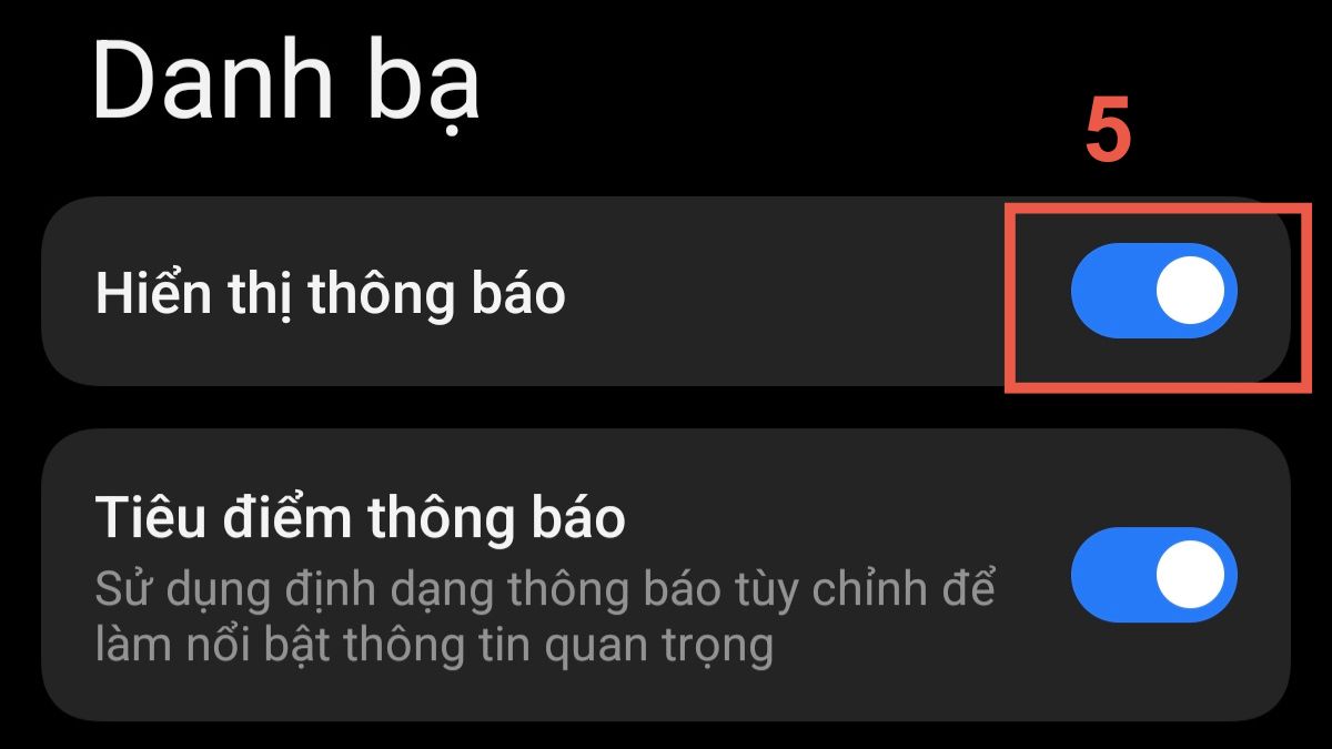 Bật hiển thị thông báo
