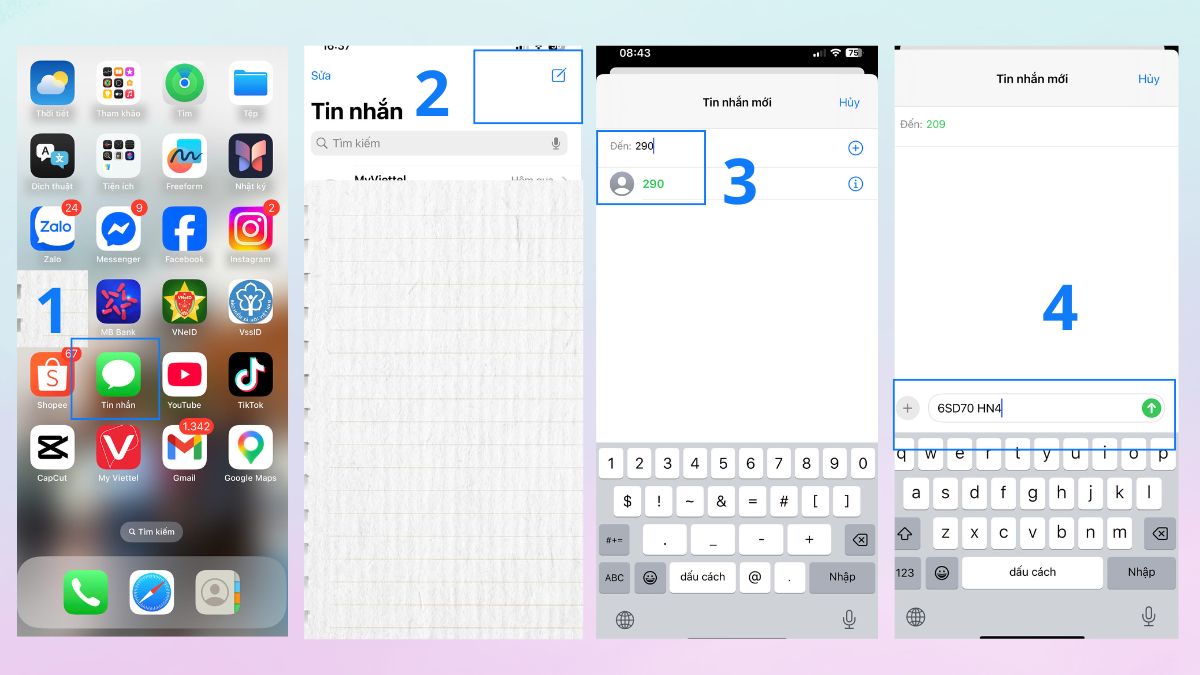 Các bước đăng ký gói 70k qua SMS