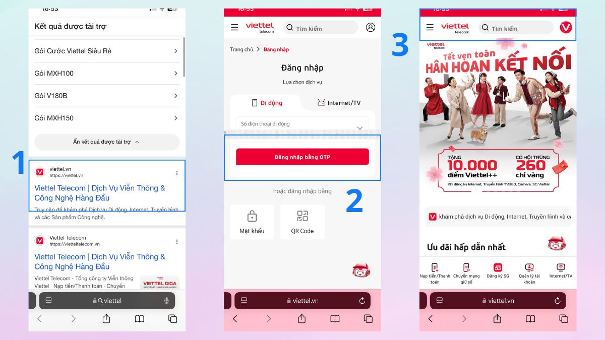 Truy cập vào website Viettel
