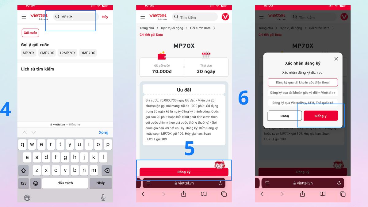 Các bước đăng ký gói 70k qua website