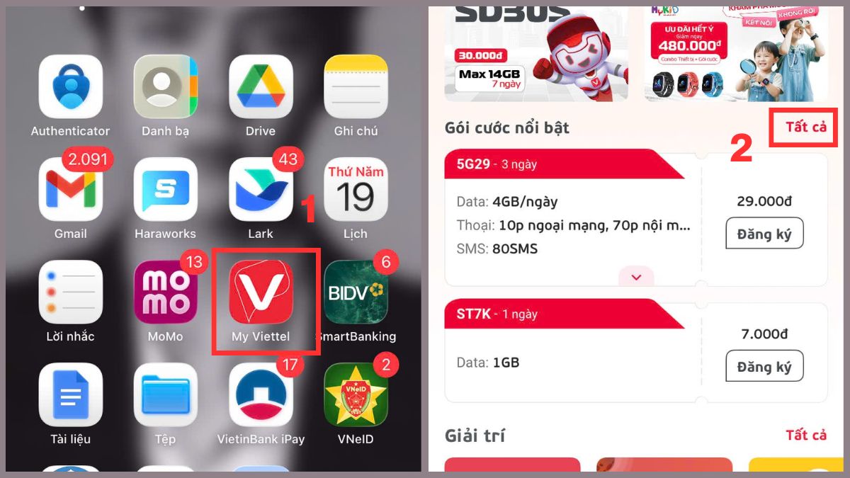 Mở ứng dụng My Viettel