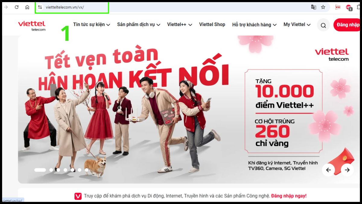 Truy cập vào website Viettel