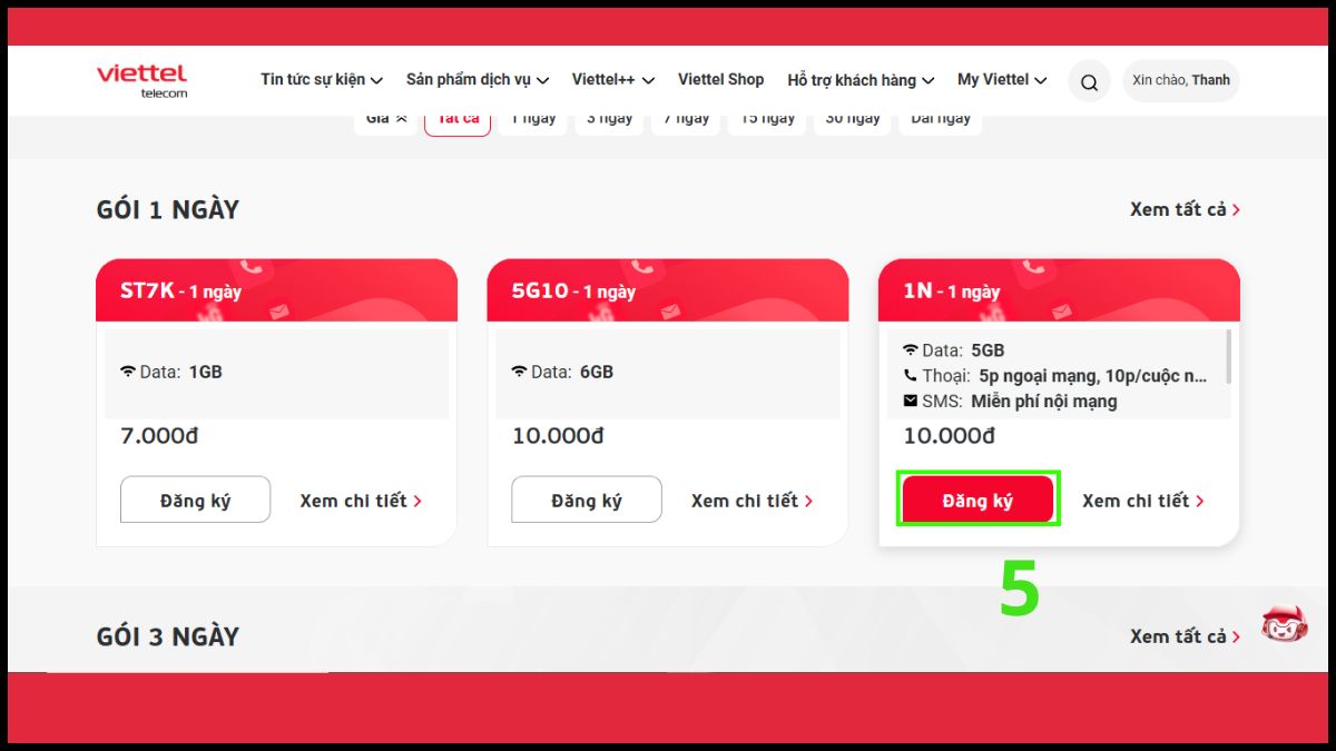 Đăng ký tin nhắn Viettel qua Website