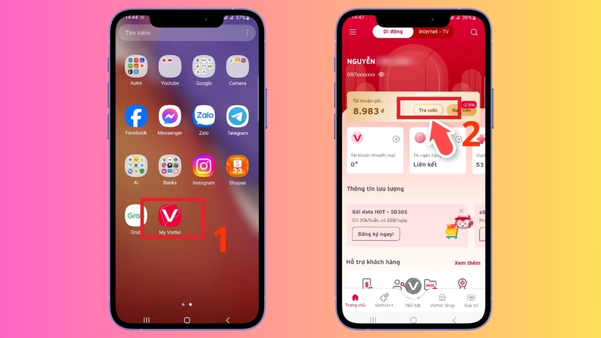 Tìm app My Viettel và chọn Tra cước