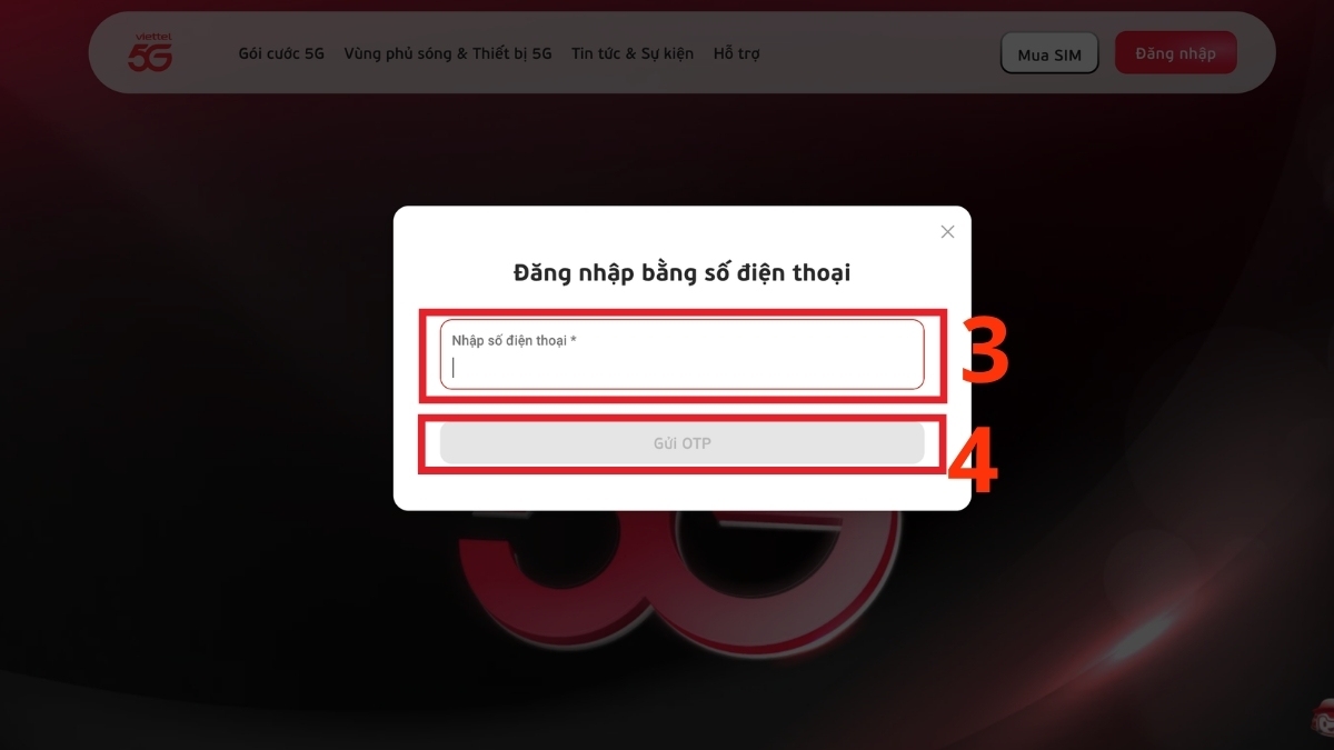 Nhập số điện thoại và gửi mã OTP