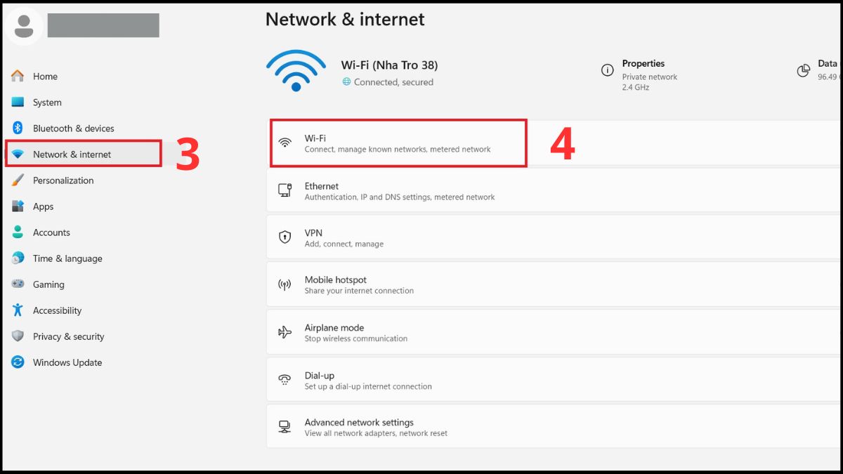 Tìm đến Network & Internet và chọn Wifi