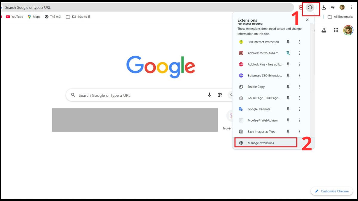 Tắt những Extension gây lỗi
