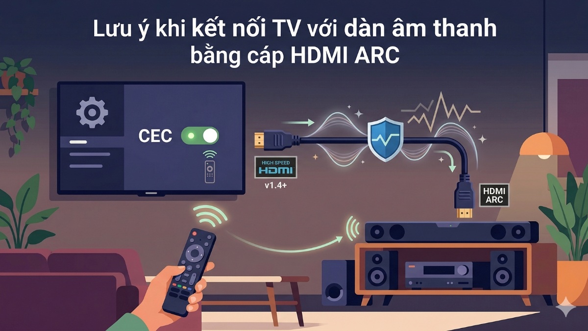 Lưu ý khi kết nối TV với dàn âm thanh bằng cáp HDMI ARC