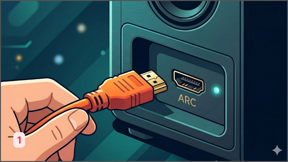 Cắm một đầu cáp vào cổng ARC trên loa