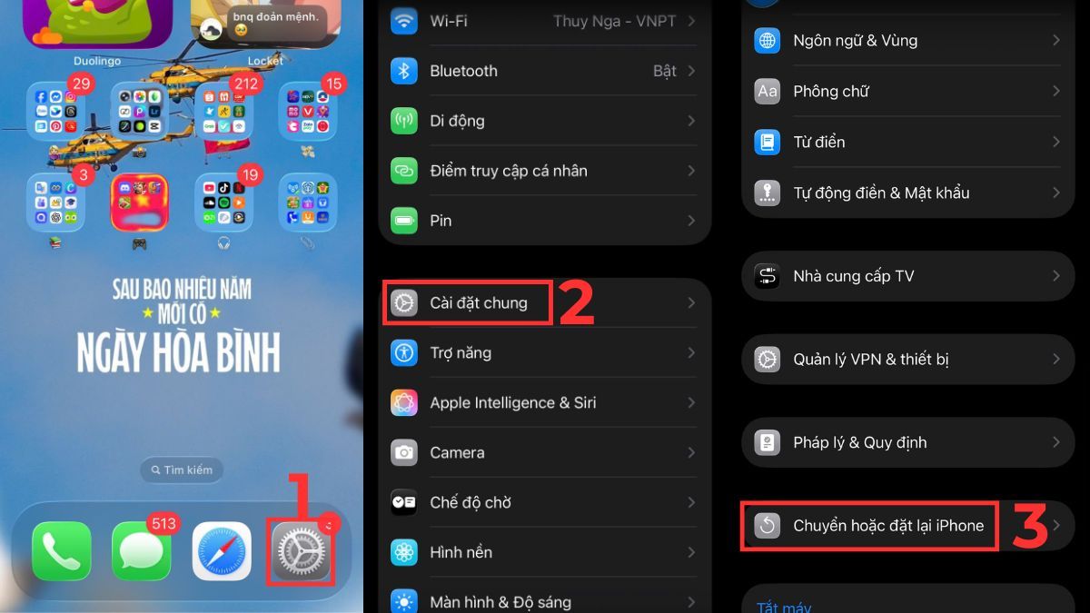 Tìm đến mục Chuyển hoặc đặt lại iPhone