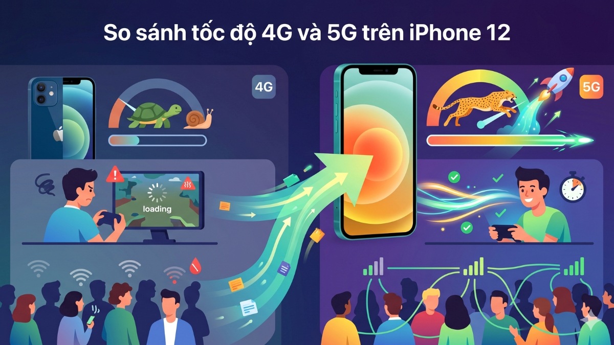 So sánh tốc độ 4G và 5G trên iPhone 12
